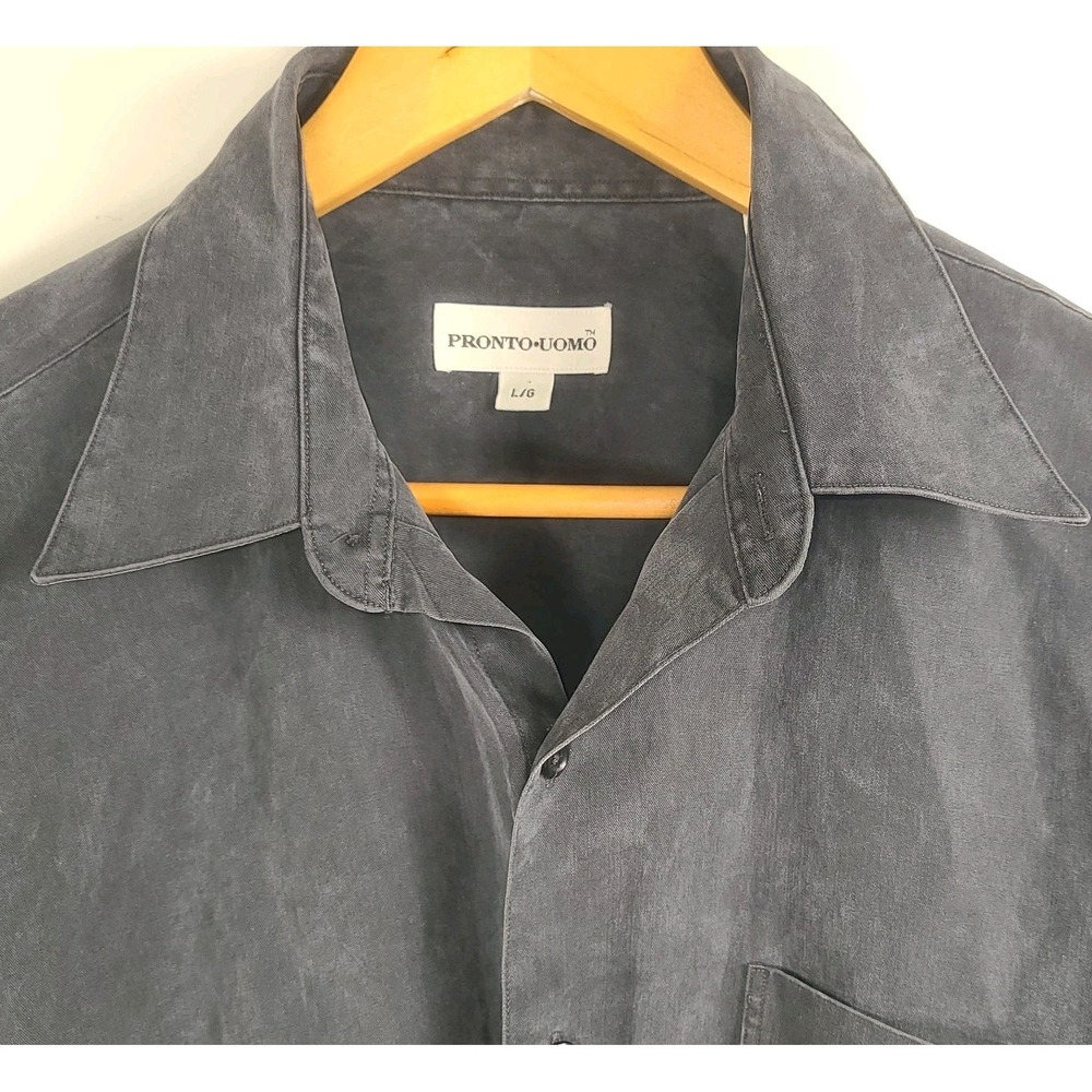 Pronto Uomo Men's Button Up Shirt Large Gray Long Sleeve Tencel Blend - Picture 2 of 7